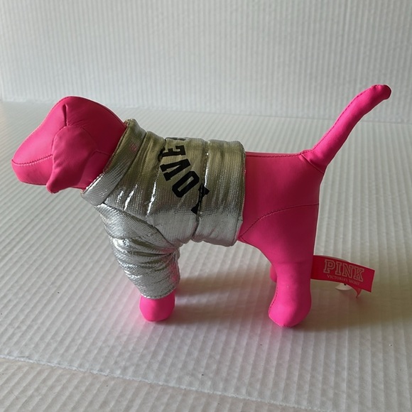 Victoria’s Secret Pink Neon Pink Dog With Silver Jacket Love Pink - Picture 2 of 4